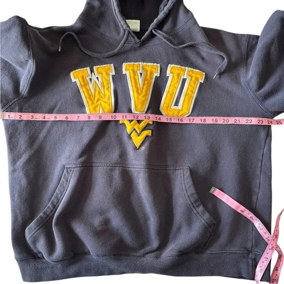 WVU Mountaineers Hoodie Mens L E5 Sportswear Blue Yellow Appliqué Flaws - Picture 5 of 9